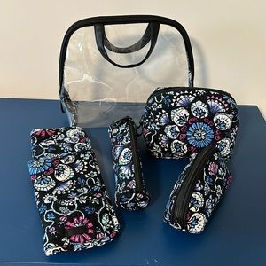 Vera Bradley -Bramble Black/Purple Floral 4 Pc Cosmetic Set & Heat Tool Cover